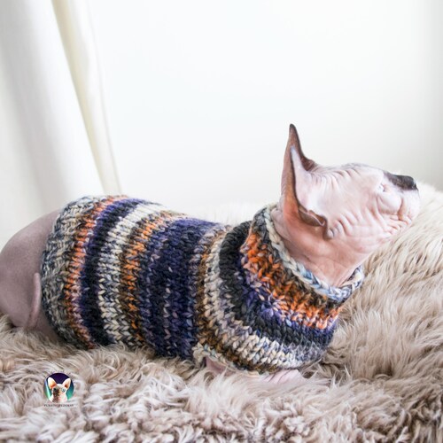 Striped Cat Sweater, Merino Wool Cat Sweater, Alpaca Cat Clothes, Soft Cat Clothes, Soft Sphynx Clothes, Cat Lover Gift, Soft Sphynx Sweater