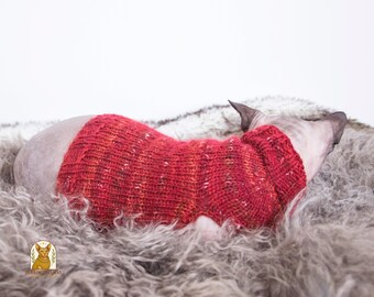 Red Sphynx Sweater, Fluffy Mohair Silk Cat Knit, Sphynx Cat Sweater, Warm Soft Sphynx Clothing