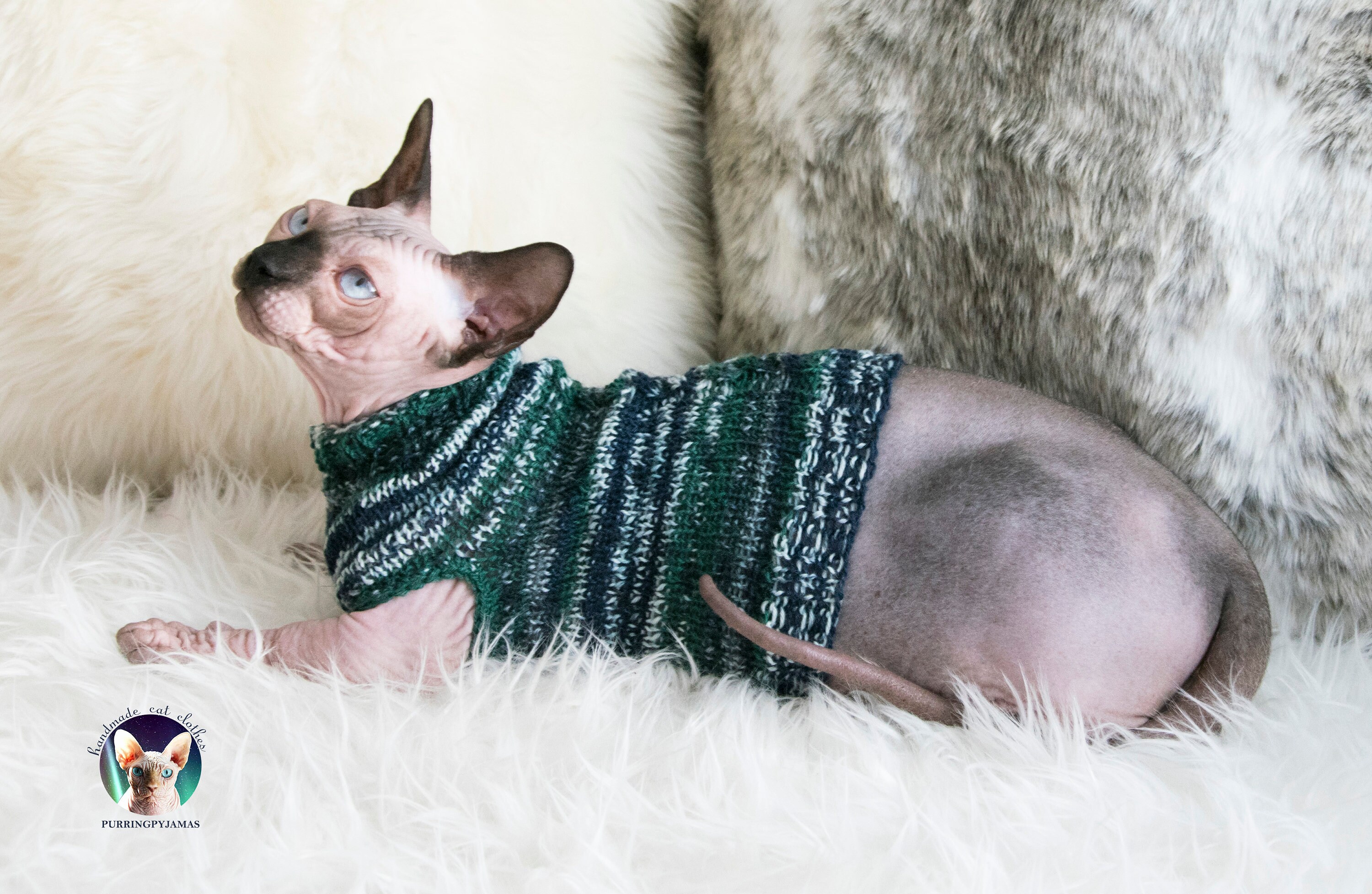 Green Waffle Thickened Elastic Warm Cotton German Cat Clothes Hairless Cat  Sweater