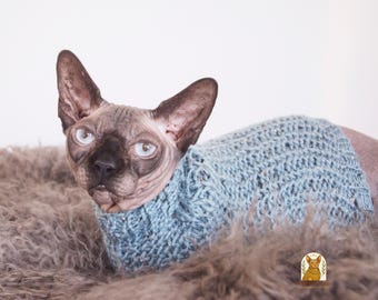 暖かいスフィンクス猫用セーター、チャンキーアルパカ猫用ニット、柔らかいスフィンクス猫用セーター、暖かい猫用服