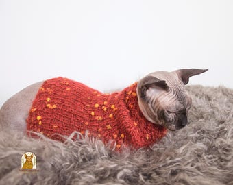スフィンクス猫用セーター、モヘアコットン猫服、赤い猫用セーター、暖かいスフィンクス猫用セーター