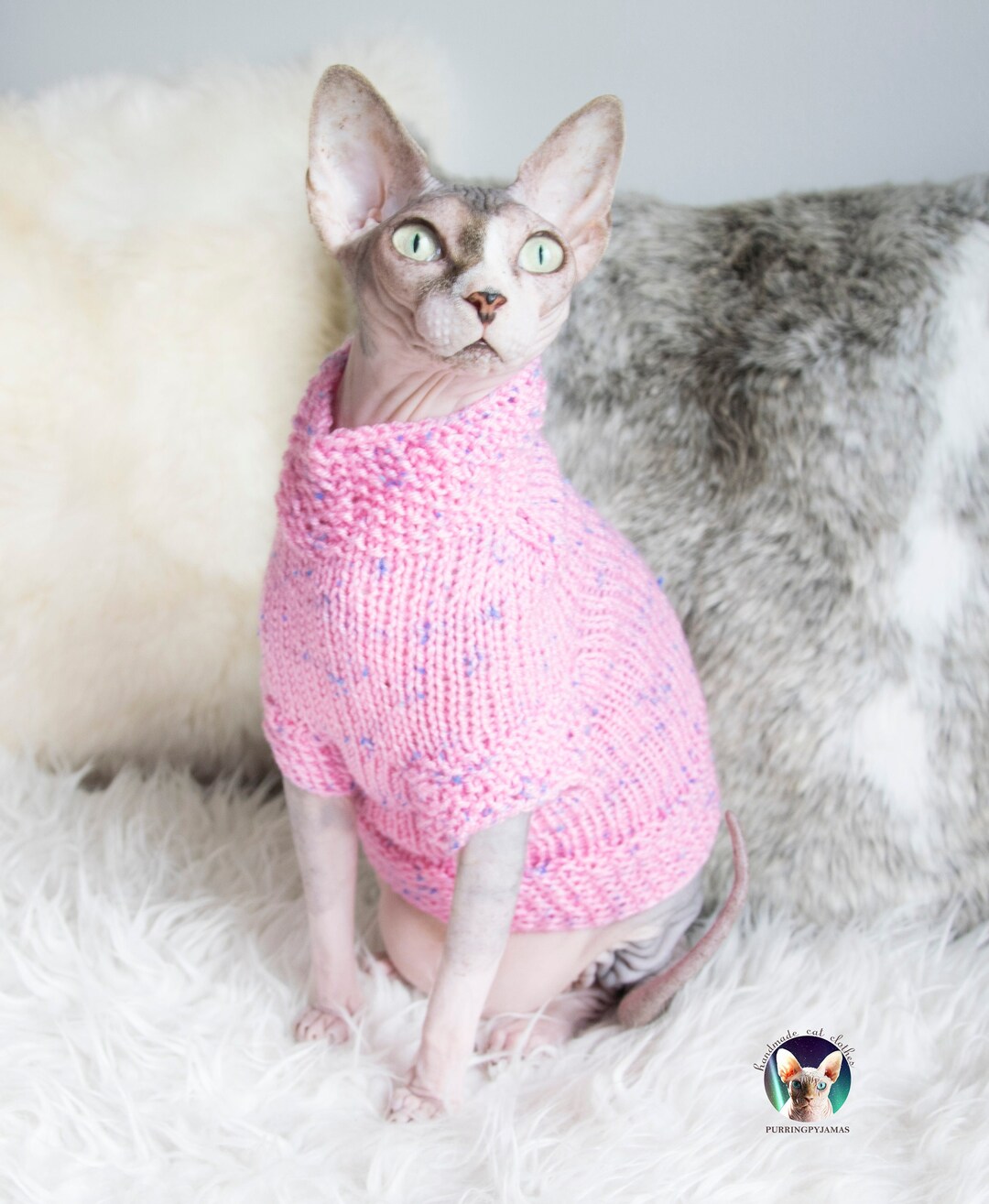 Pink Sphynx Sweater, Pink Sphynx Clothes, Pink Cat Clothes, Pink Cat