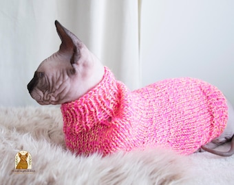 ピンクの猫用セーター、柔らかい猫服、伸縮性のあるスフィンクス猫用セーター、暖かい猫服、暖かい猫用セーター、スフィンクス猫用ウールセーター、猫へのギフト