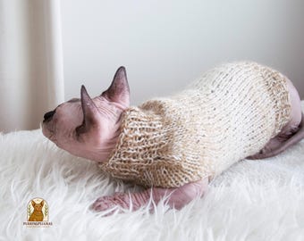 モヘアウールの猫用セーター、柔らかい猫用服、無毛猫用柔らかいモヘアセーター、軽量猫用セーター、スフィンクス猫用服、猫用ギフト