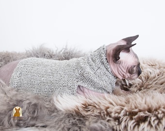 Baby Alpaca Sphynx Sweater, Soft Cat Clothes, Olive Green Cat Clothes, Cotton Wool Cat Knit