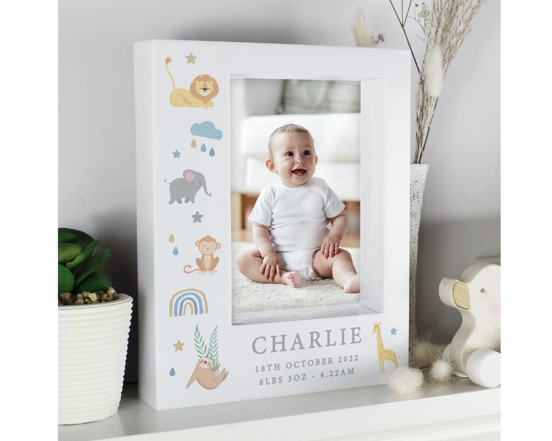 Personalised Safari Animals 5x7 Box Photo Frame Newborns Naming Days ...