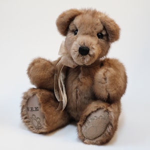 Custom fur coat teddy bear MEDIUM SIZE 17 inch size.  Fur coat memory teddy bear. Ships from Canada.