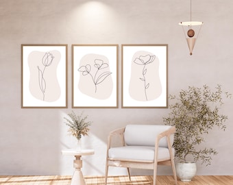 Minimalist Blush Floral Line Art Prints | Boho Home Decor (Digital Download)