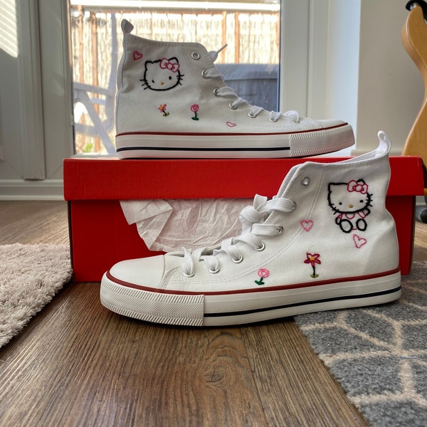 Cute Cat converse design| personalised canvas shoes| gifts for her| embroidered converse