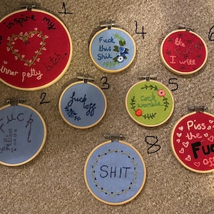 Adult humour gift| swear word present| hand embroidered floral hoop
