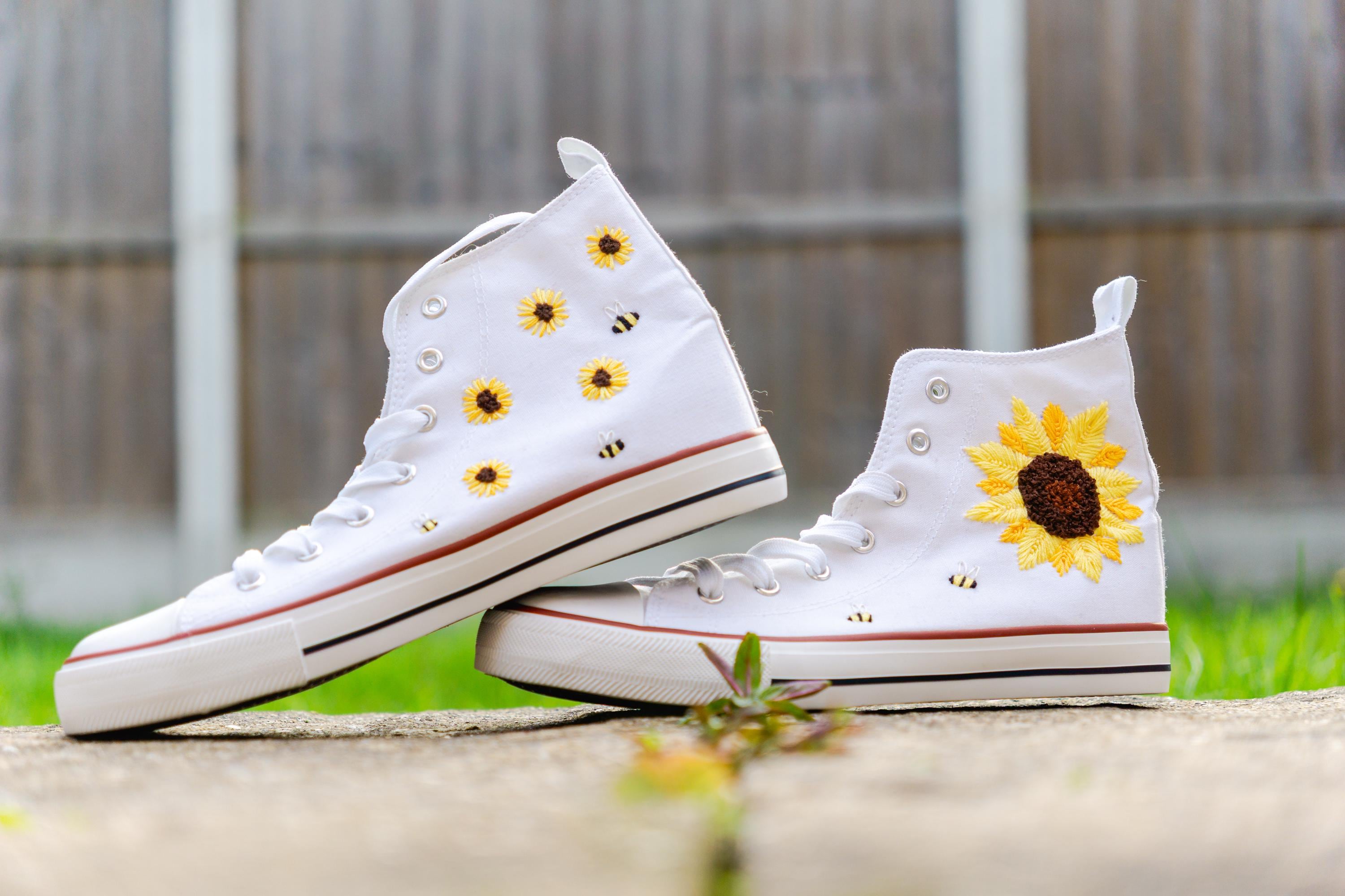 Sunflower and Bee Converse Design| Personalised Canvas Shoes