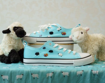 Custom Sheep Embroidered Canvas Shoes| Farm animal Gift| Gift for animal lovers.