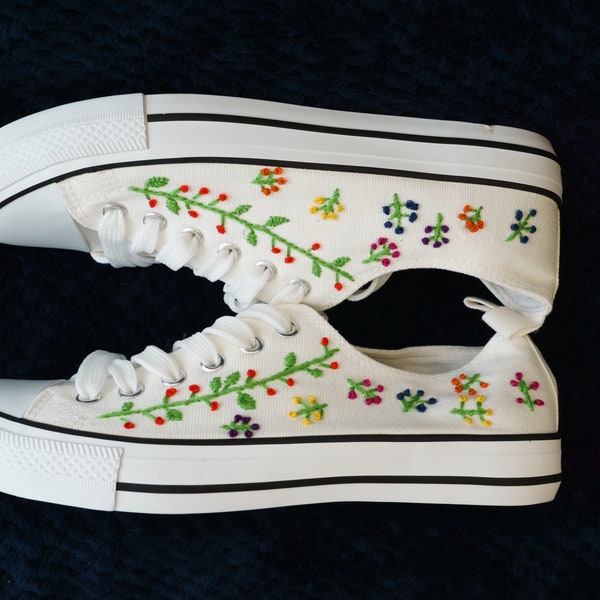 Embroidered canvas shoes|custom gifts for her| Personalised hand embroidered flower shoes
