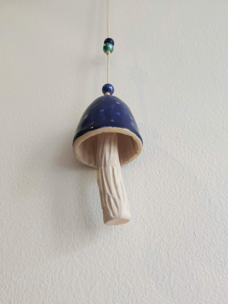 Amanit\u0430 Garden Bell Handmade home decor Ceramic blue mushroom Ceramic Wind Chimes