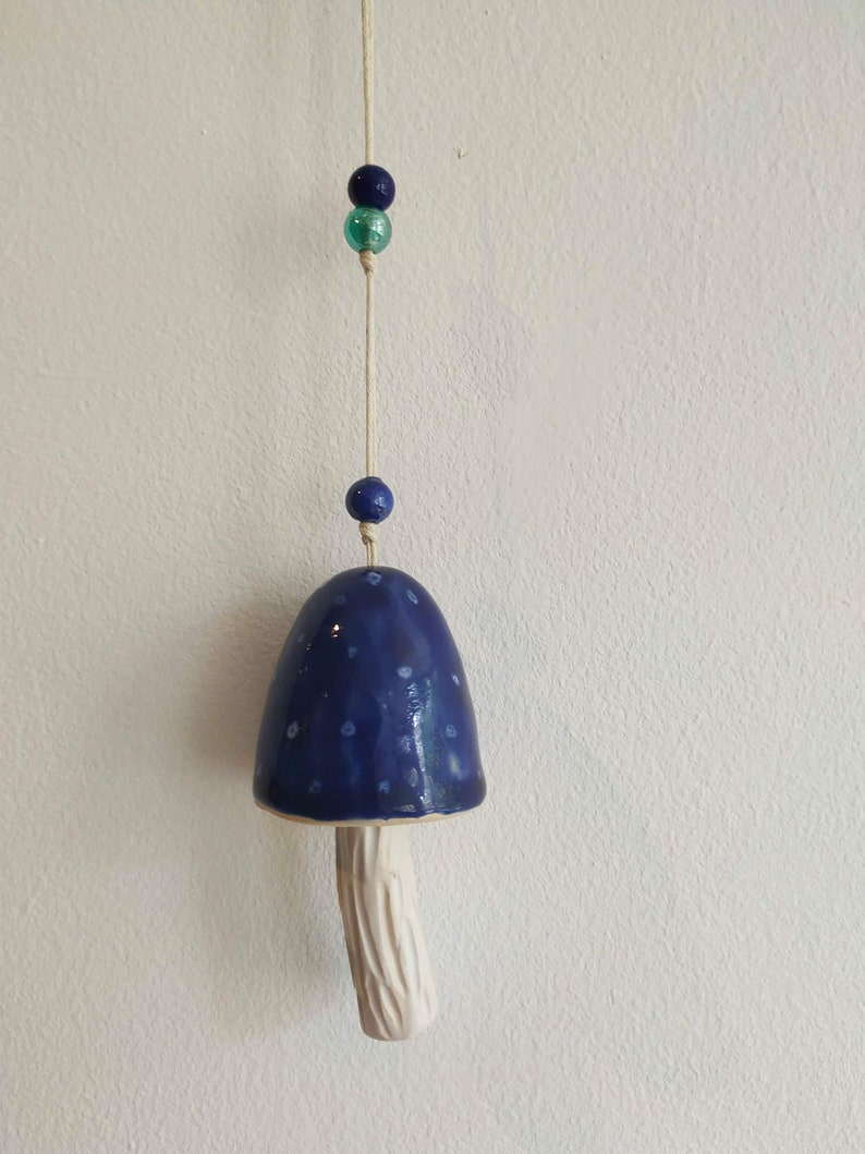 Amanit\u0430 Garden Bell Handmade home decor Ceramic blue mushroom Ceramic Wind Chimes