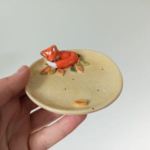 Sleeping Fox Ceramic Trinket Dish | Handmade Autumn Jewelry Tray