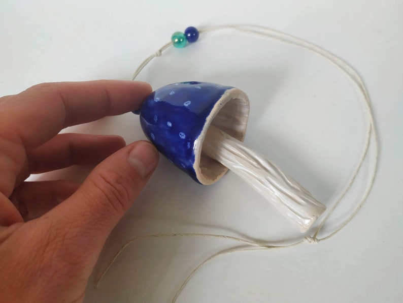 Amanit\u0430 Garden Bell Handmade home decor Ceramic blue mushroom Ceramic Wind Chimes