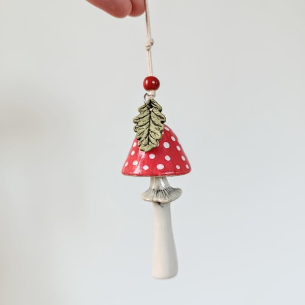 Ceramic red mushroom | Garden Bell | Outdoor decor | Ceramic Wind Chimes