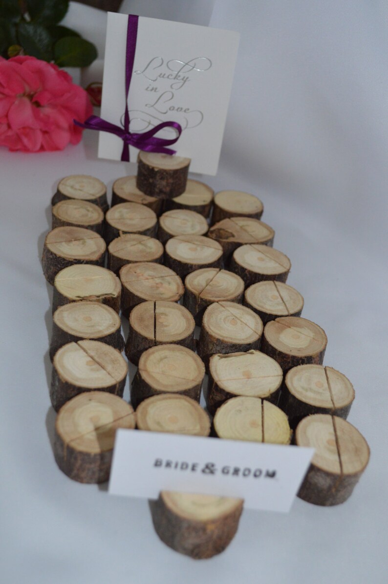 Rustic Place Card Holders x30, Rustic wedding seating arrangement, Rustic wood slices, Rustic card holders, Barn wedding supplies image 4