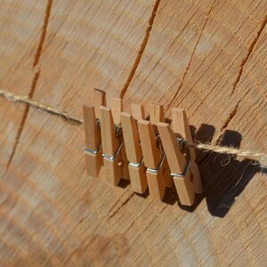 20x mini wooden pegs and twine, picture pegs, hanging pegs, wooden pegs, picture display, rustic picture display. image 3