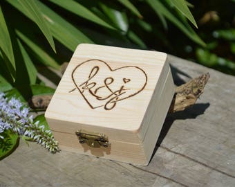 Rustic wedding ring bearer pillow, wood box, wooden ring pillow, personalised ring box , personalised ring bearer box.