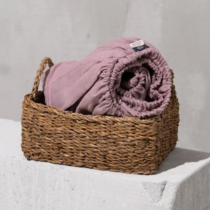 Drap housse en lin rose : grand lit, très grand lit, simple, lits jumeaux, dimension personnalisée. Drap profond rose poudré. Nouvelle maison, hébergement, printemps, cadeau fête des mères