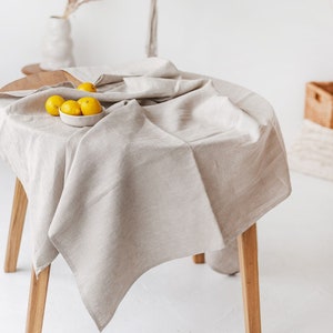 Natural linen wedding tablecloth. Round, oval holiday, Thanksgiving table cloth. Boho, vegan dining grey tablecloth. Various color, sizes image 1