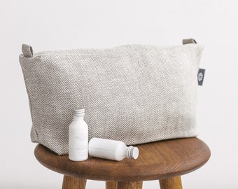 Borsa per il trucco grande in lino bianco per viaggi, palestra. Borsa da toilette grande con cerniera per cosmetici da donna e da uomo. 3 colori, borsa lavabile