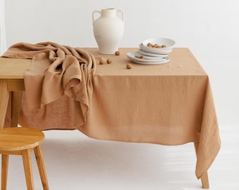 Almond brown linen tablecloth: Thanksgiving, fall, kitchen. Wedding large dining table cloth. Christmas, holiday host gift