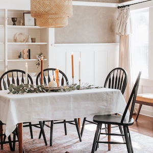 Natural linen holiday tablecloth for Christmas. White round, oval, square table cloth for new home as housewarming gift. Various color, size