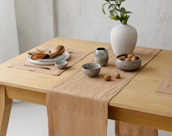 Almond brown table runner: Thanksgiving runner, Christmas runner. Wedding linen table runner. Fall decor, holiday hosting, new home gift