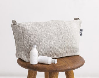 White linen large makeup Bag for travel, gym. Large toiletry bag with zipper for women, men. Eco friendly washable cosmetic bag. 3 colors 25
