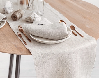 White modern linen table runner for holiday, Christmas, new home or farmhouse. Rustic wedding long natural table runner. Various color, size