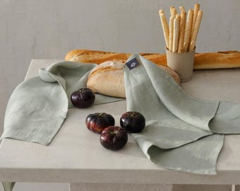 Mint green towel: linen kitchen towels, fingertip towels, washcloth. Natural linen tea towel set, farmhouse dish towel, linen dish cloths