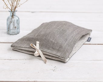 Grey linen lingerie travel bag with zipper, 2 pockets. Laundry bag for clean and dirty. Ecofriendly vacation bag for women, men. 3 colors 30