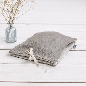 Sac de voyage pour lingerie en lin gris avec fermeture éclair, 2 poches. Sac à linge pour nettoyer et saler. Sac de vacances écologique pour femme et homme. 3 couleurs 30