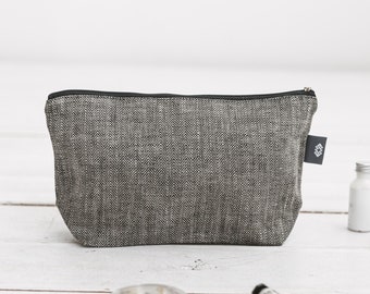 Grande trousse à maquillage en lin noir. Trousse de voyage avec 2 poches. Pochette écologique à fermeture éclair pour femme et homme. Trousse de toilette pour marié. 3 couleurs