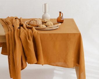 Cinnamon brown linen tablecloth: Christmas, Thanksgiving dining, kitchen. Large wedding table cloth. Natural linen holiday hosting gift