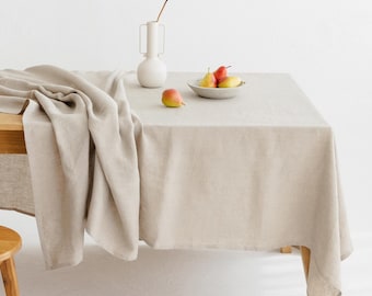 Natural linen tablecloth: Thanksgiving, Christmas, holiday. Birthday dining, wedding table cloth. New home, hosting gift. Fall table decor