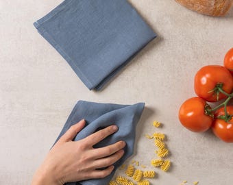 Dusty blue natural linen dishcloths: kitchen dish cloths, wash cloths, cleaning cloth. Organic towel, dish towel set. Quick absorbent, dry