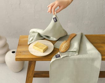 Mint green towel. Bath towel set: small bath towel, linen hand towel set, fingertip towels, face cloths. Christmas towel, washcloths