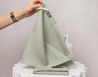 Mint green linen cloth: face towel, wash cloths. Natural linen washcloth, face cloth set. Organic towels, eco friendly cloths. Set of 4