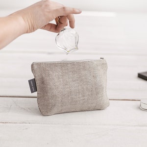 Small White Linen Canvas Cosmetic Bag. Eco friendly Linen Clutch for Coins. Organic Linen Travel Bag. Perfect Birthday Gift for Her & Him