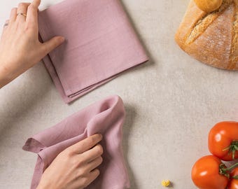 Dusty pink natural linen dishcloths: kitchen dish cloths, wash cloths, cleaning cloth. Organic towel, dish towel set. Quick absorbent, dry