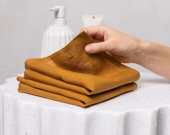 Cinnamon brown linen cloth: face towel, wash cloths. Natural linen washcloth, face cloth set. Organic towels, eco friendly cloths. Set of 4