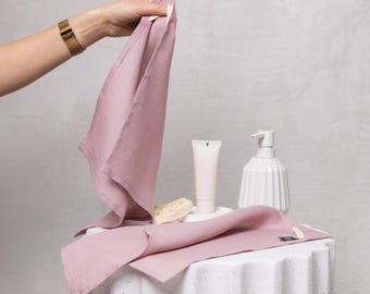 Dusty pink linen cloth: face towel, wash cloths. Natural linen washcloth, face cloth set. Organic towels, eco friendly cloths. Set of 4