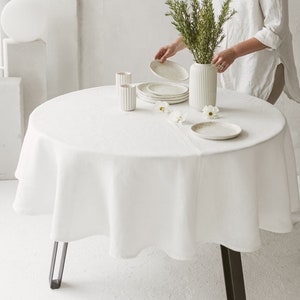 White Linen Tablecloth: Round or Oval, Large or Small. Thanksgiving, Christmas, Holiday Table Cloth, Hosting Gift