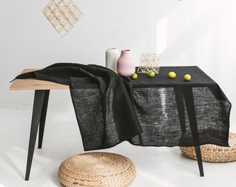 Black linen tablecloth for modern wedding, farmhouse, holiday. Natural linen round, square, rectangle table cloth for new home table decor