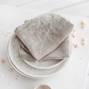 Set of natural linen waffle tea towels for kitchen. Organic open weave linen dish cloths for farmhouse. Soft hand towels as new home gift Set of 2 Tea Towels