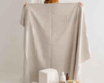 Large light grey linen beach towel: lightweight, quick dry oversized beach sheet. Extra large beach picnic blanket, bath towel set